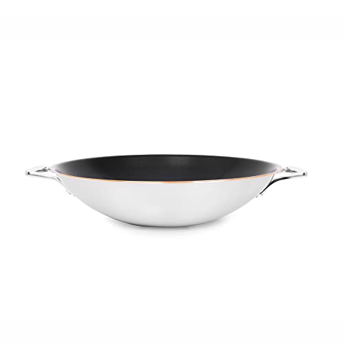 Olavson® Wok Kupferpfanne mit Antihaftbeschichtung aus 5-Schicht-Material, induktions- und spülmaschinengeeignet, wiederbeschichtbar, entwickelt in Deutschland (36cm beschichtet | Servierer)